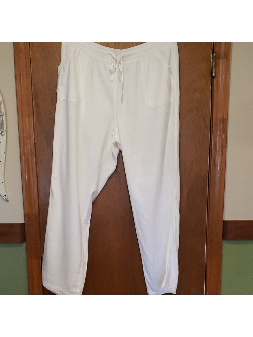 Cato Womens White Linen Blend Drawstring Wide Leg Pants - Picture 3 of 10